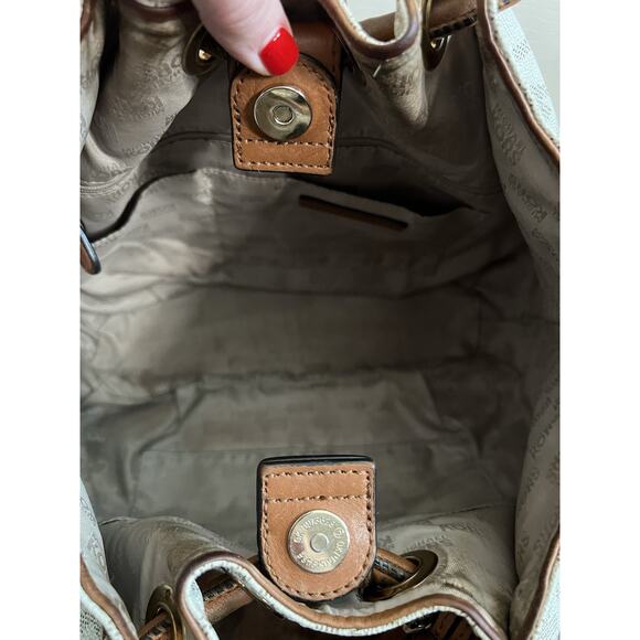 MICHAEL KORS Signature Canvas Leather Tasseled Ring Bucket Tote with BONUS - Picture 11 of 16